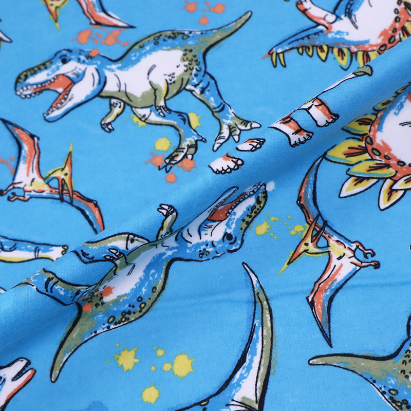 Blue 100% cotton flannel dinosaur print fabric