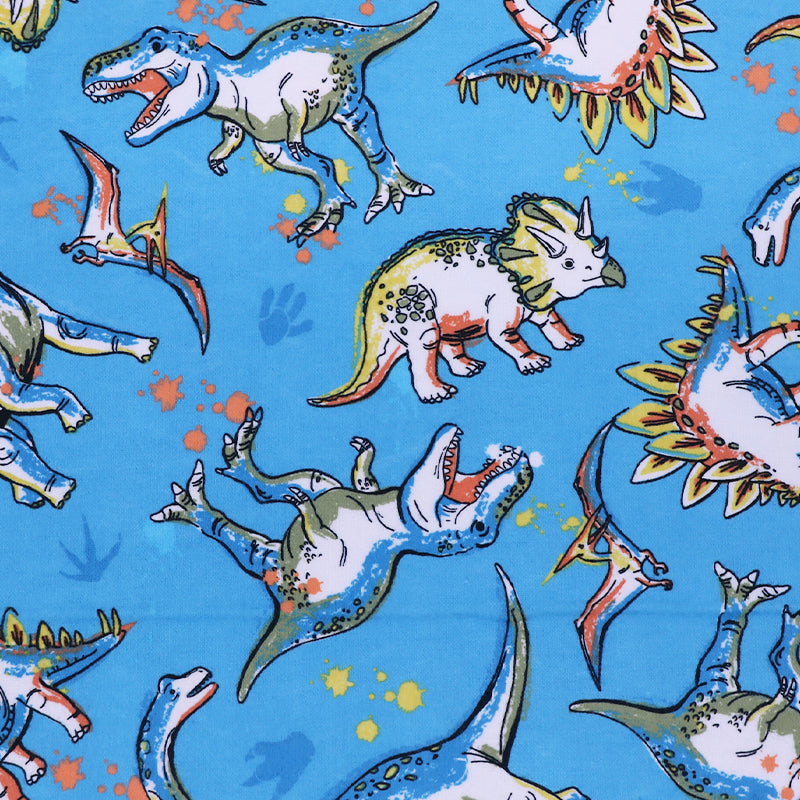 Blue 100% cotton flannel dinosaur print fabric