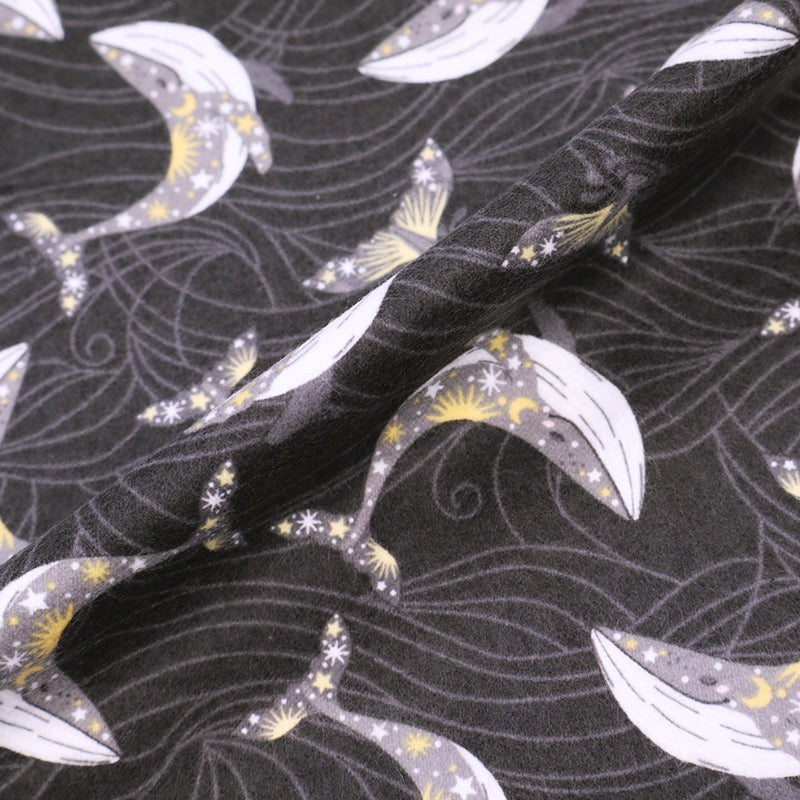 100% cotton brushed cotton flannel whale print fabric