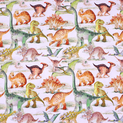 100% Cotton Children's Dinosaur Digitally Printed White Cotton Fabric