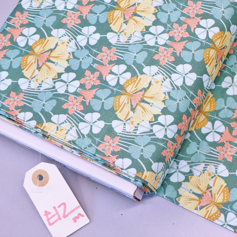 100% organic cotton floral Art Nouveau V&A fabric in green and pink