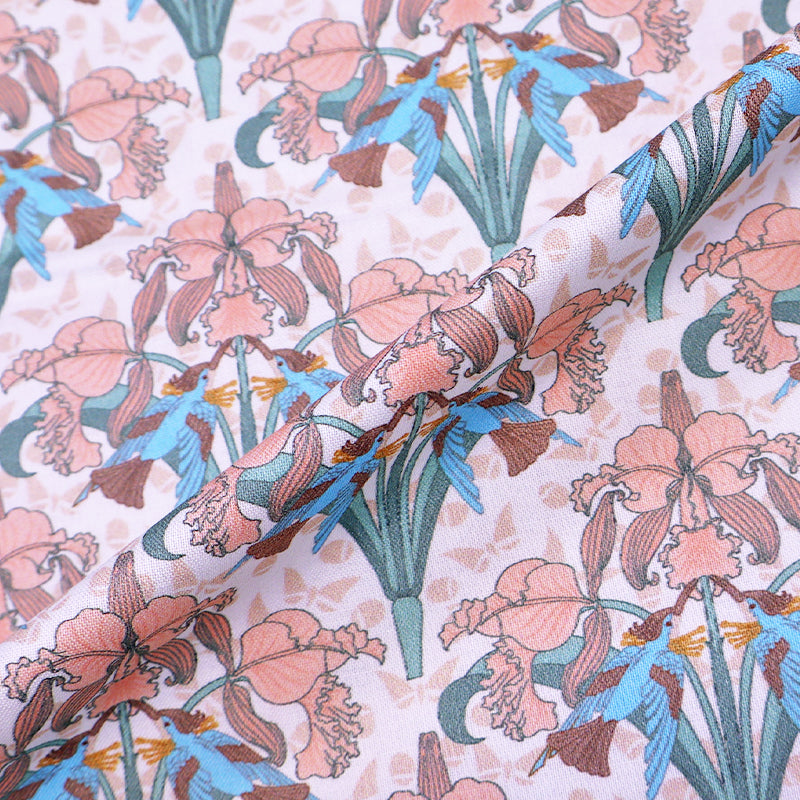 Pink Floral Art Nouveau V&A Organic 100% Cotton Fabric