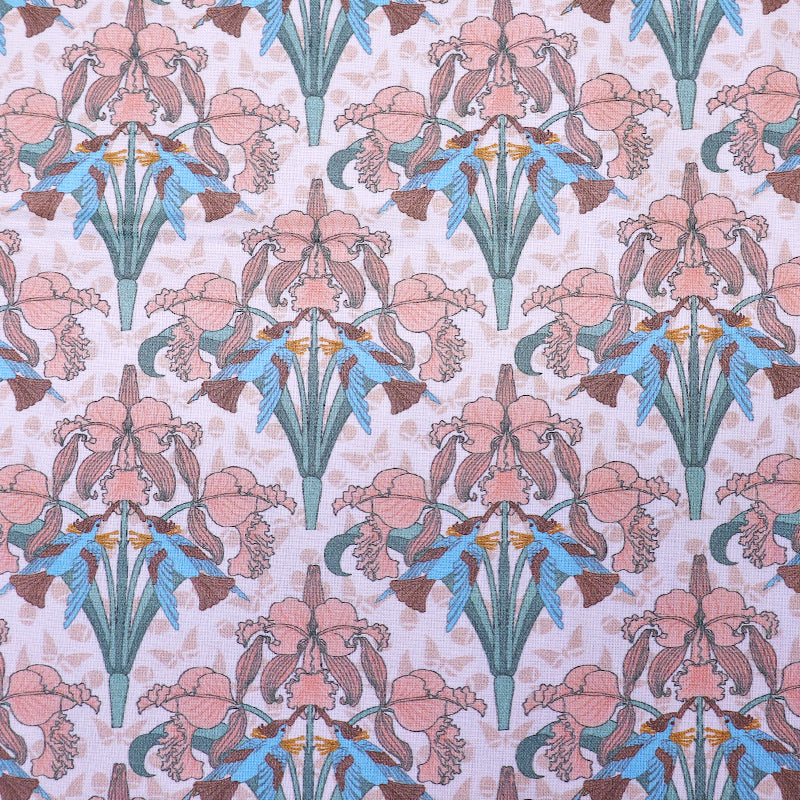 Pink Floral Art Nouveau V&A Organic 100% Cotton Fabric