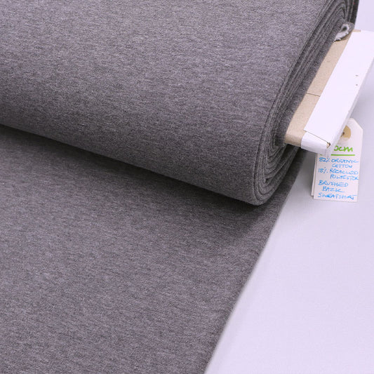 82% Organic Cotton 18% Recycled Polyester Grey Brushed Back Sweatshirt fabric