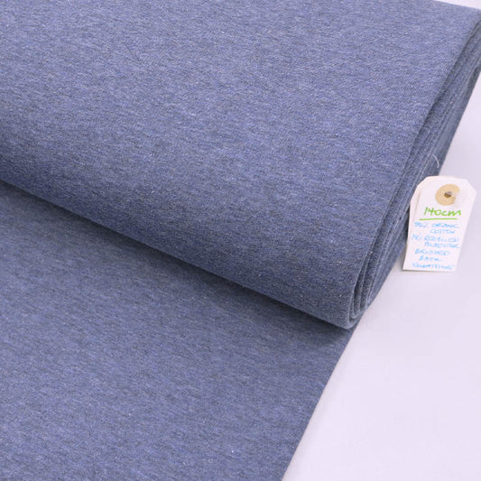 82% Organic Cotton 18% Recycled Polyester Denim Blue Organic Heavy Sweatshirt fabric