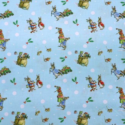 100% Cotton Peter Rabbit Christmas Fabric - Blue