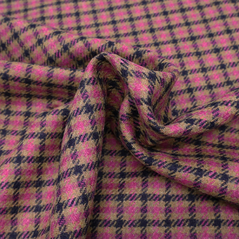 Pink and Purple Check 100% Wool Fabric Abraham Moon