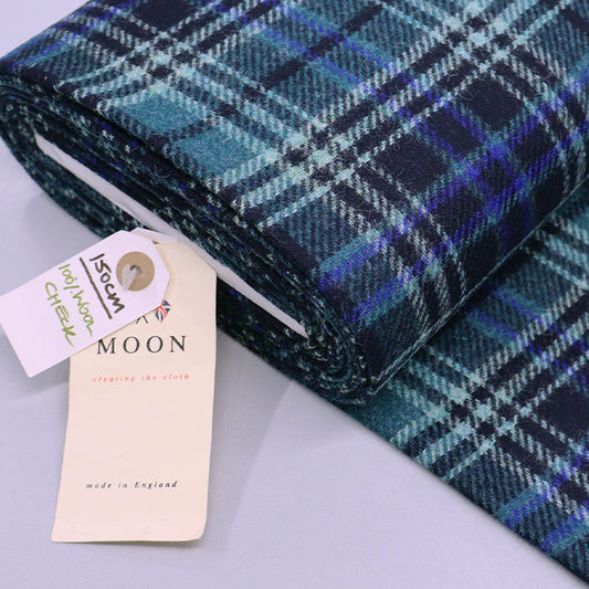 100% Pure Wool Check Fabric - Green Navy and Royal Blue