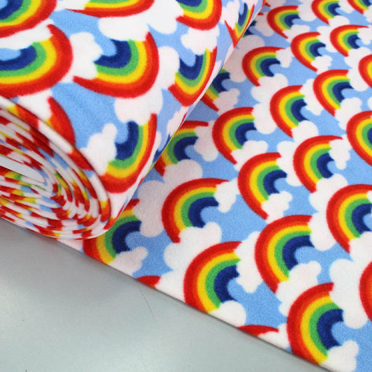 100% Polyester   Pale Blue Rainbow Fleece Fabric