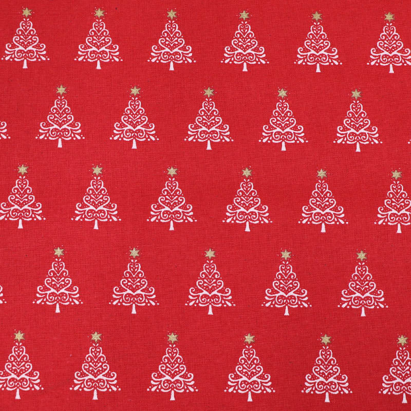 Red Christmas Cotton Fabric - Gold Swirl Trees