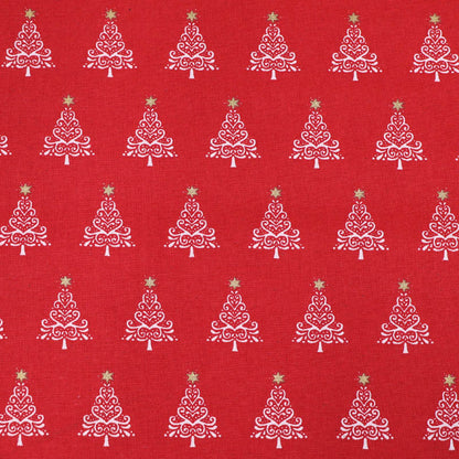 Red Christmas Cotton Fabric - Gold Swirl Trees