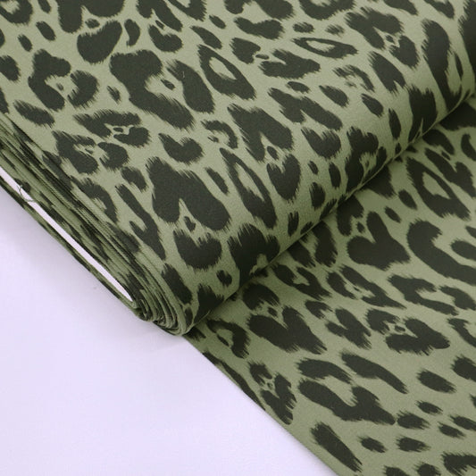 Stretch Cotton Twill - Khaki Green - Leopard Print