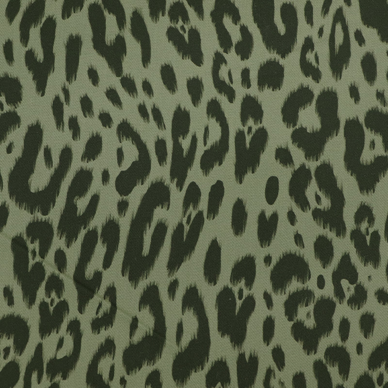 98% Cotton 2% Elastane Leopard Print Khaki Cotton Twill Fabric