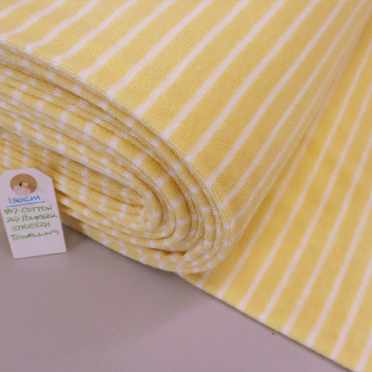 yellow striped stretch towelling fabric