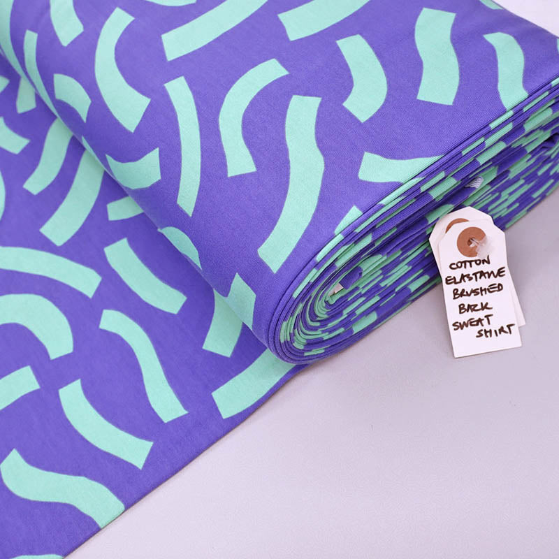 95% Cotton 5% Elastane Purple and Green Sweatshirt Fabric by Nerida Hansen