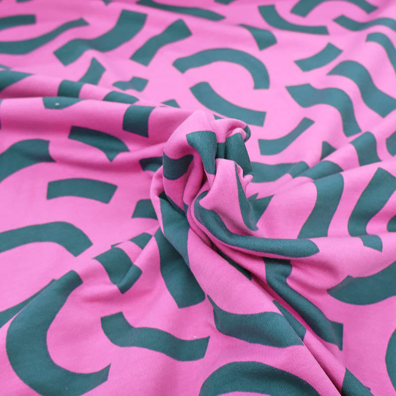 95% Cotton 5% Elastane Pink and Green French Terry Sweatshirt Fabric