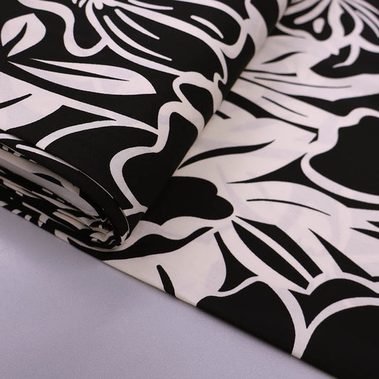 Black and White Tropical Floral 100% Viscose Fabric