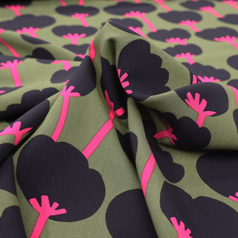 100% LENZING™ ECOVERO™ Nerida Hansen Floral Viscose Fabric - Khaki, Black & Pink