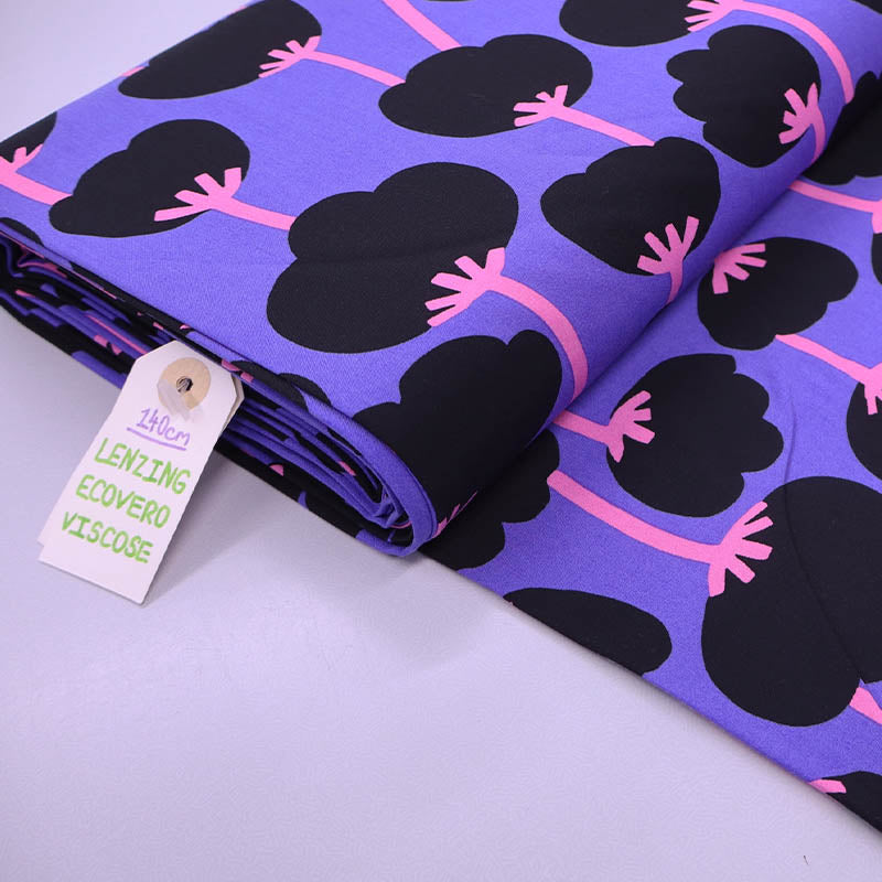 100% LENZING™ ECOVERO™ Nerida Hansen Floral Viscose Fabric - Purple, Black & Pink