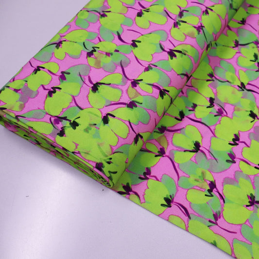 100% Viscose Green and Pink Floral Viscose Fabric