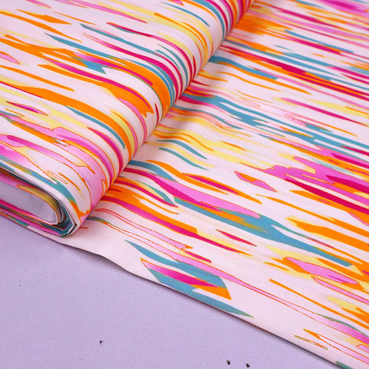 100% Viscose Multi Colour Pink and Orange Viscose Dressmaking Fabric