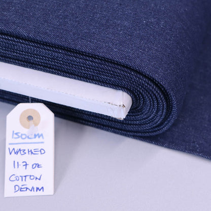 Washed 11.7oz Cotton Denim Fabric  - Indigo