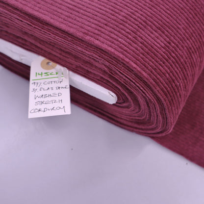 7% Cotton 3% Elastane Burgundy Stretch Corduroy Fabric Pre-washed 6 wale