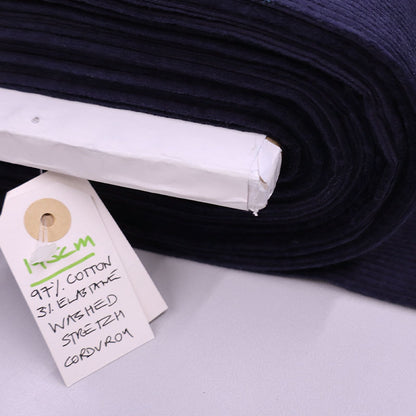 97% Cotton 3% Elastane Navy Blue Pre-washed Stretch Corduroy Fabric