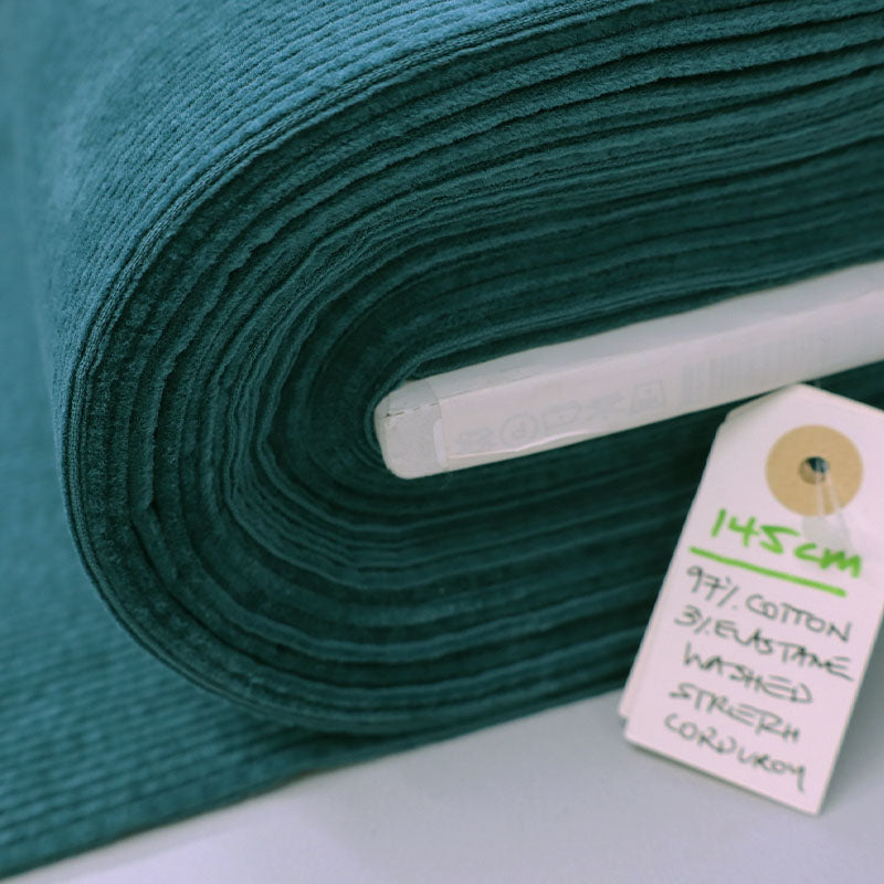 97% Cotton 3% Elastane Petrol Green Stretch Corduroy Fabric 6 wale pre-washed