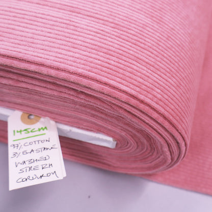 97% Cotton 3% Elastane Pink Stretch Corduroy Fabric 6 wale Pe-washed