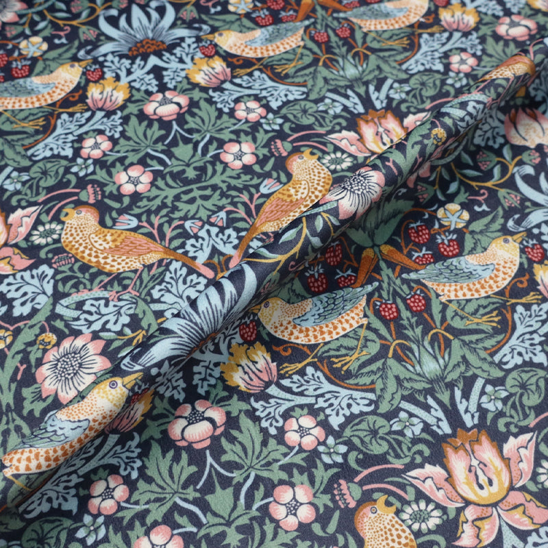 100% Polyester  Blue Velvet William Morris Fabric - Strawberry Thief 