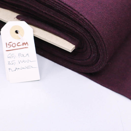 65% Polyester 35% Wool Burgundy Wool Blend Flannel Fabric