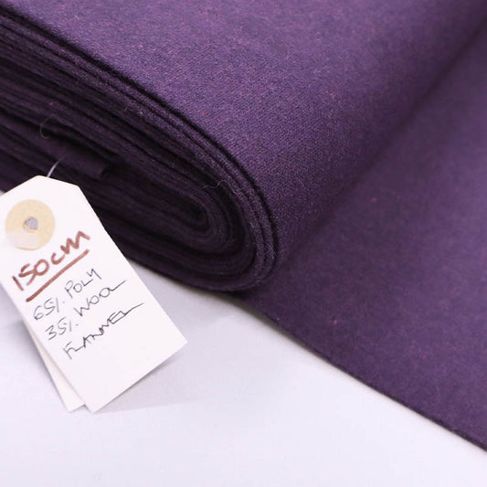 65% Polyester 35% Wool Purple Wool Blend Flannel Fabric