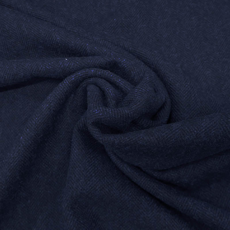 60% Wool and 40% Cotton wool blend Herringbone Fabric - Dark Blue