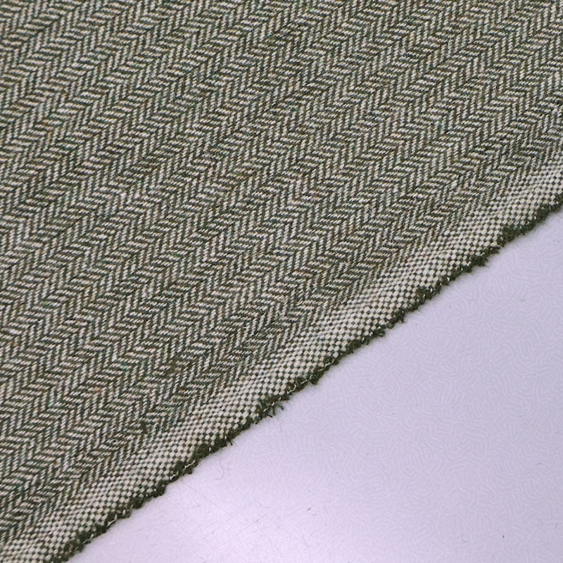 Wool and Polyester Mix - Herringbone - Khaki Green