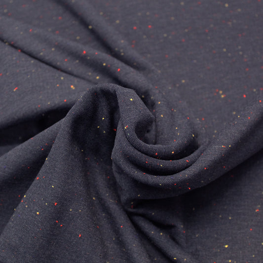 Navy Blue Brushed Back Sweatshirt Fabric - Textured Splashes 