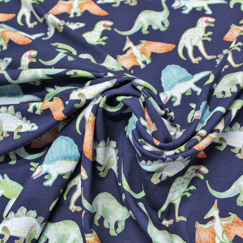 Children s Dinosaur Navy Jersey Fabric Fabrics Galore