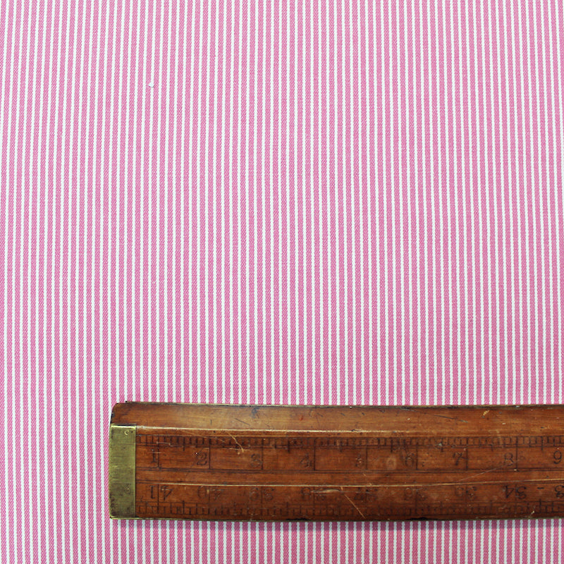 Railroad Striped Lightweight Cotton Denim - Berry Pink/Off-White