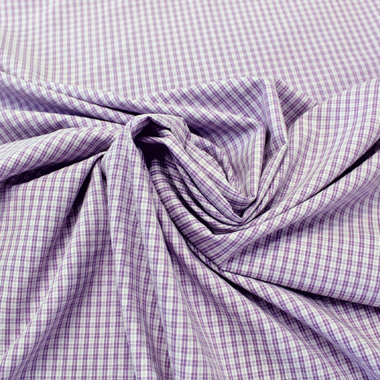 Lilac check cotton seersucker fabric