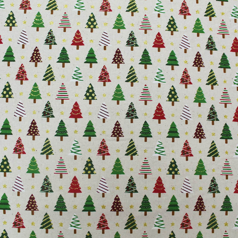 Cream Christmas Craft Cotton - Sparkly Trees