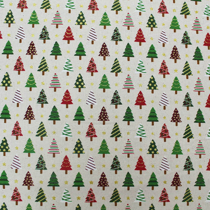 Cream Christmas Craft Cotton - Sparkly Trees