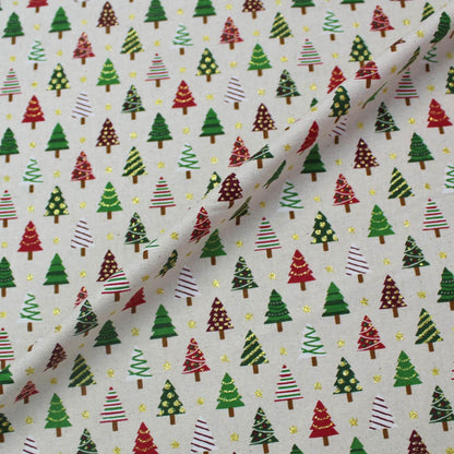 Cream Christmas Craft Cotton - Sparkly Trees