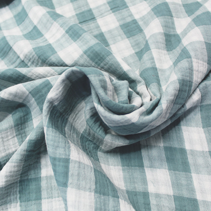 Duck Egg Blue Gingham Double Gauze Fabric