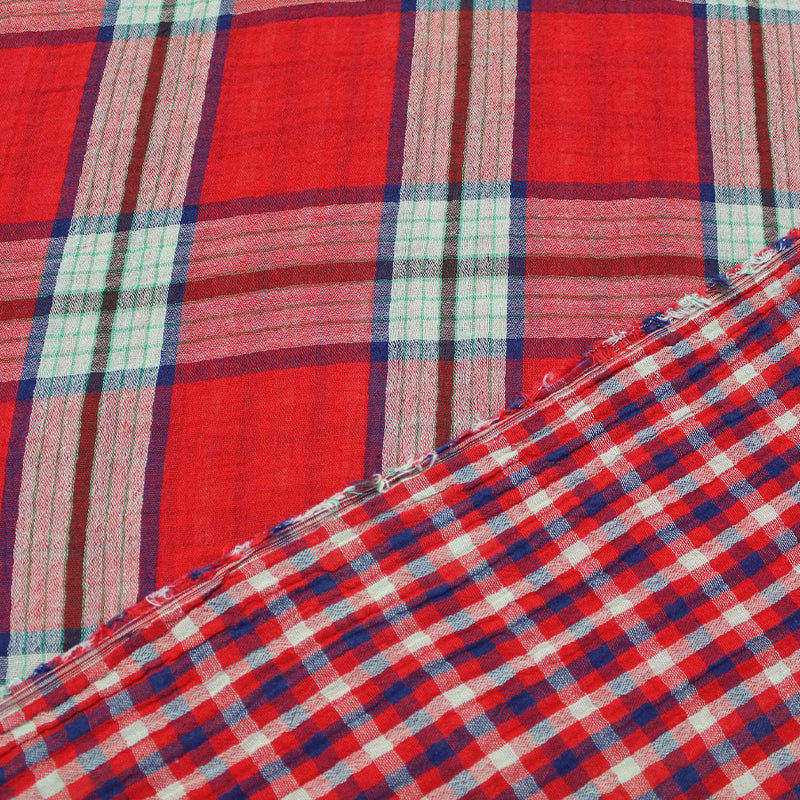 Red and Navy Check Reversible Cotton Double Gauze Fabric – Fabrics Galore