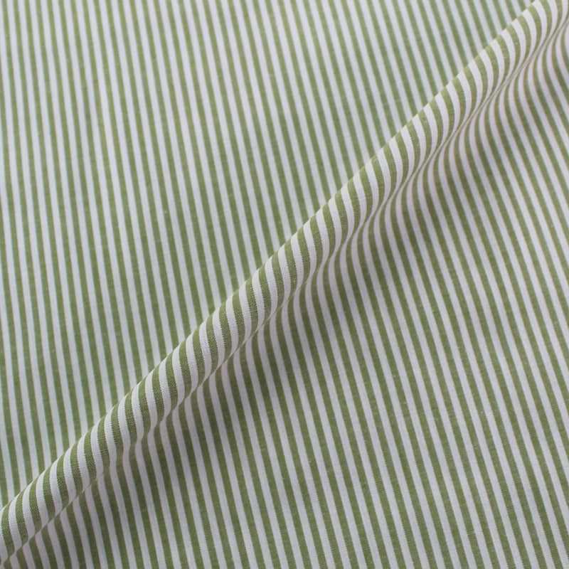 Dressmaking Cotton Chambray Fabric | Sage Green and white stripe ...