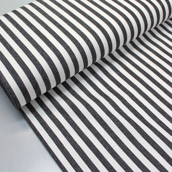 Dressmaking Cotton Twill - Medium Stripe - Charcoal and White