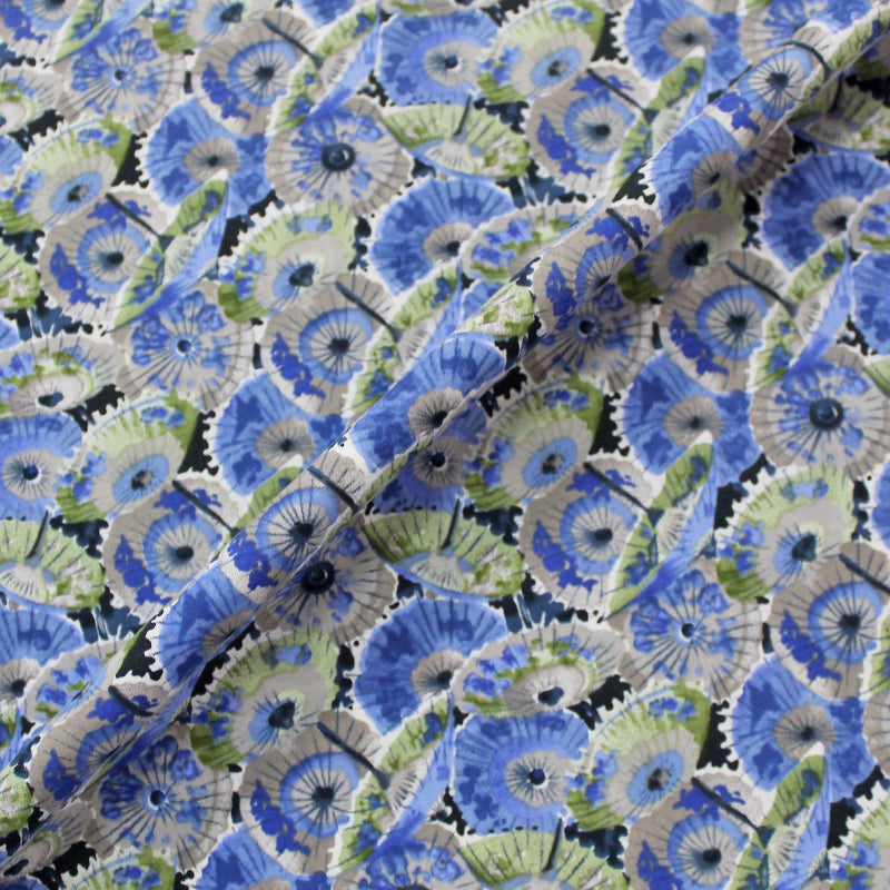 Dressmaking Floral Cotton Lawn Fabric - Evelyn - Blue and Green