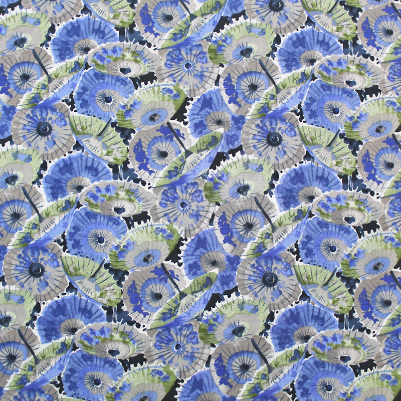 blue fan print cotton lawn fabric