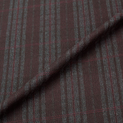 Dressmaking Wool Crepe - Charcoal And Burgundy Check