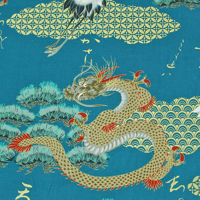 Printed Cotton - The Tale of the Golden Dragon and the Crane